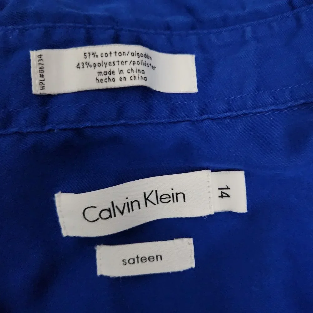 Calvin Klein Royal Blue Sateen Shirt BOYS - Picture 2 of 10